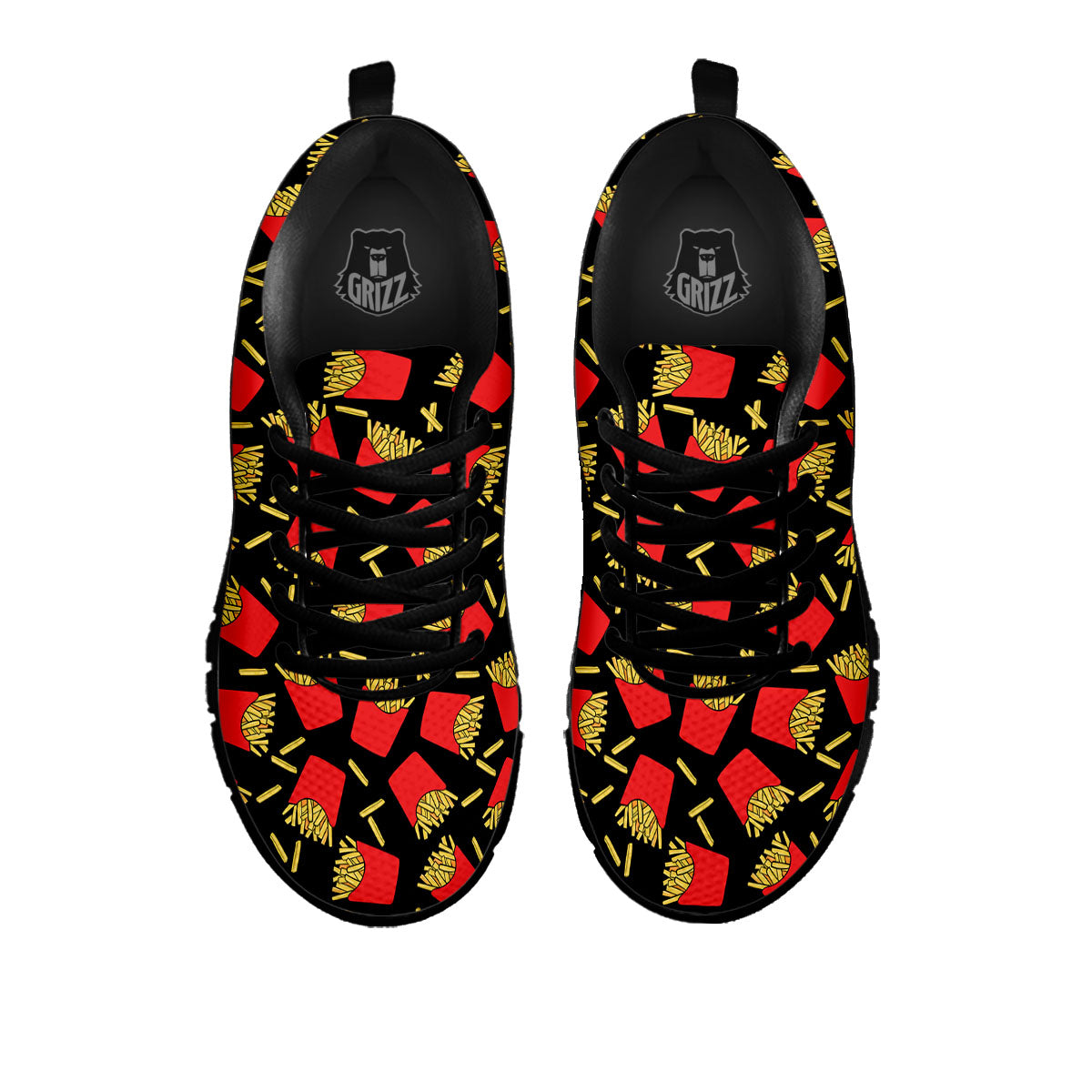 French Fries Doodle Print Pattern Black Sneaker-grizzshop