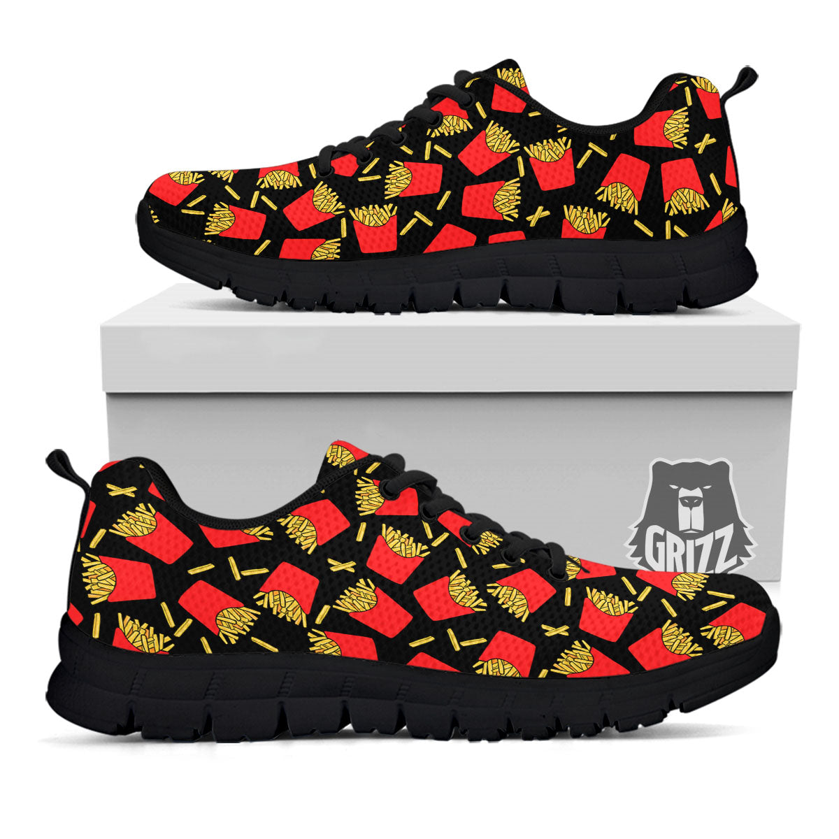 French Fries Doodle Print Pattern Black Sneaker-grizzshop