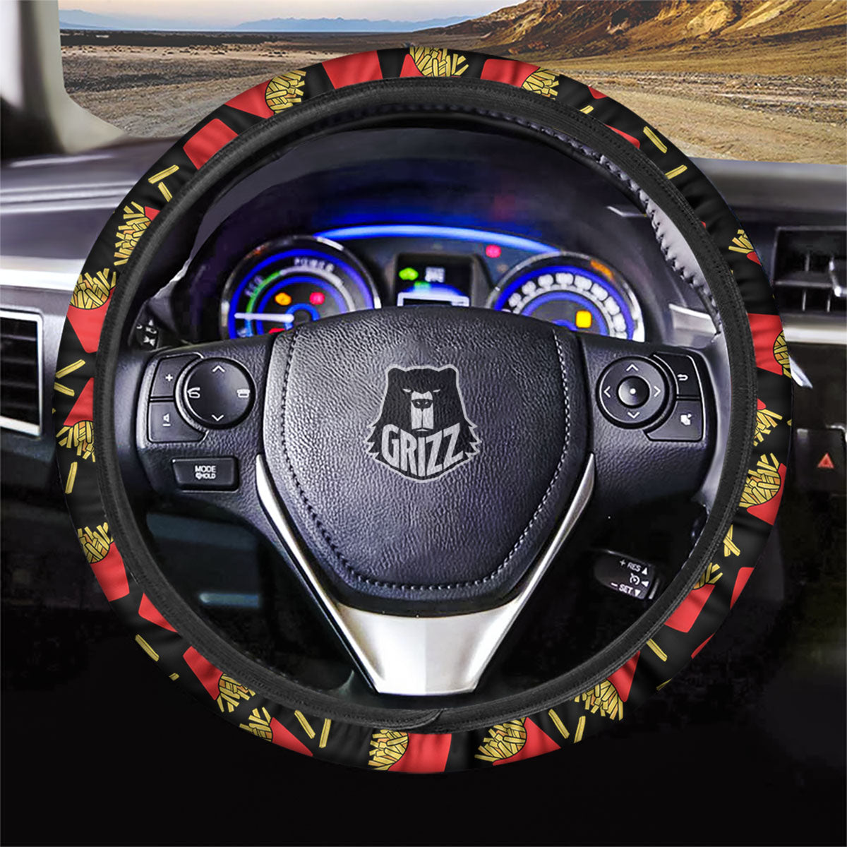 French Fries Doodle Print Pattern Car Steering Wheel Cover-grizzshop