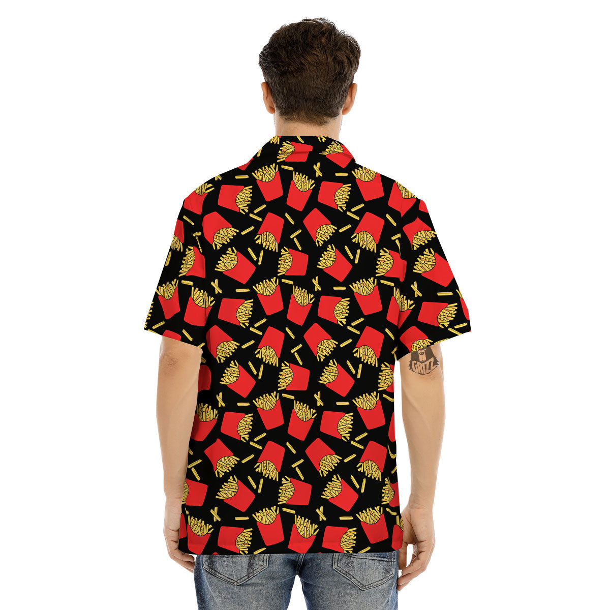 French Fries Doodle Print Pattern Men's Hawaiian Shirt-grizzshop