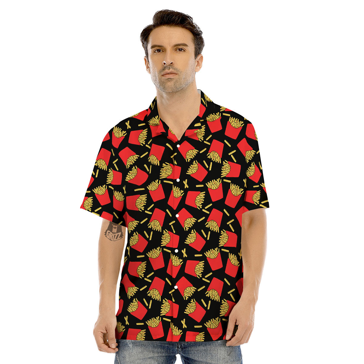 French Fries Doodle Print Pattern Men's Hawaiian Shirt-grizzshop