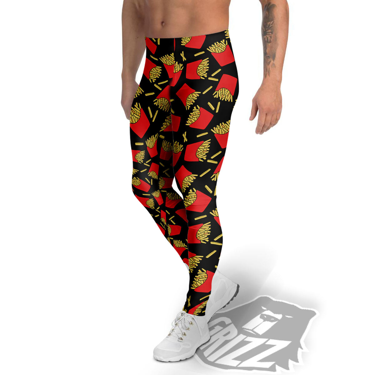 French Fries Doodle Print Pattern Men's Leggings-grizzshop