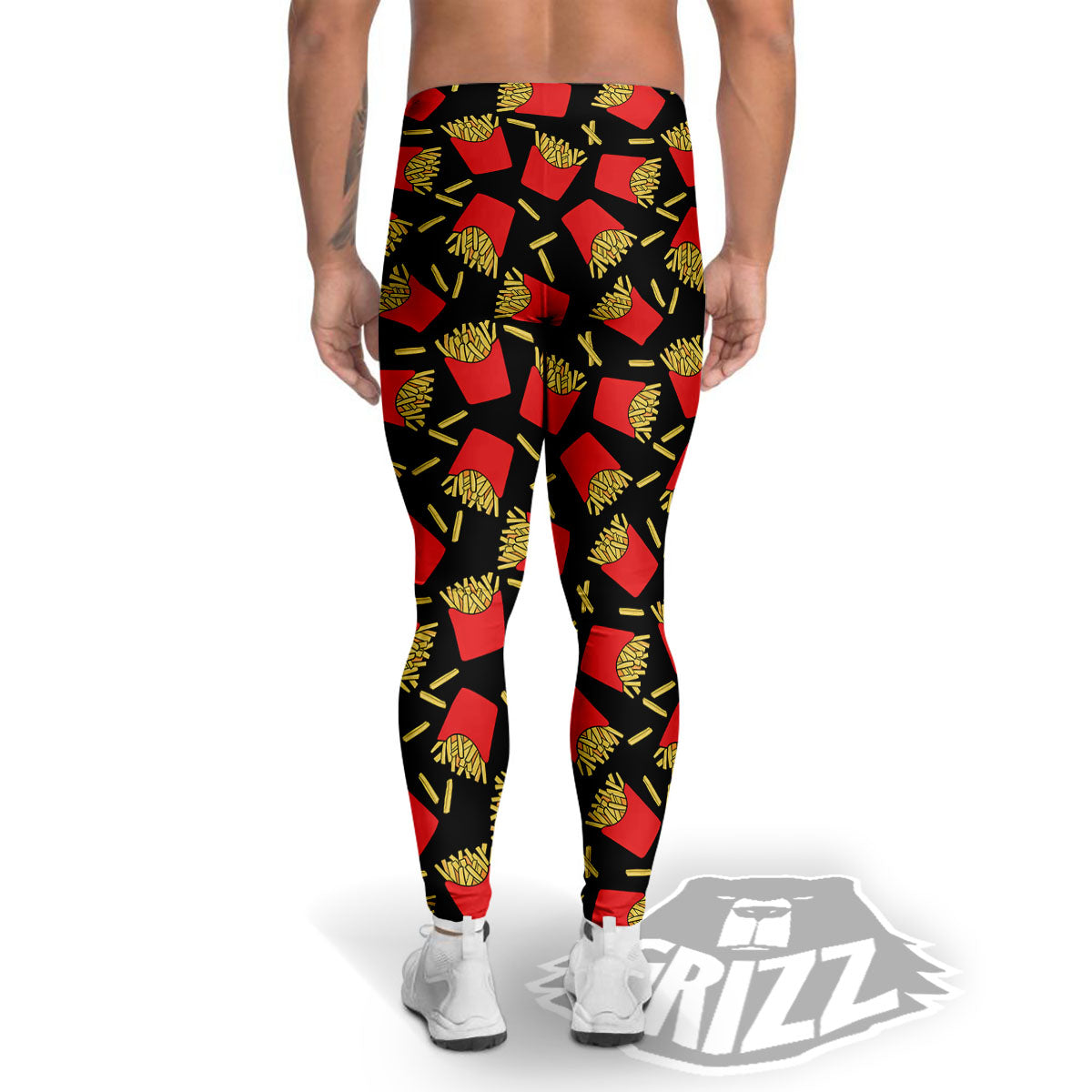 French Fries Doodle Print Pattern Men's Leggings-grizzshop