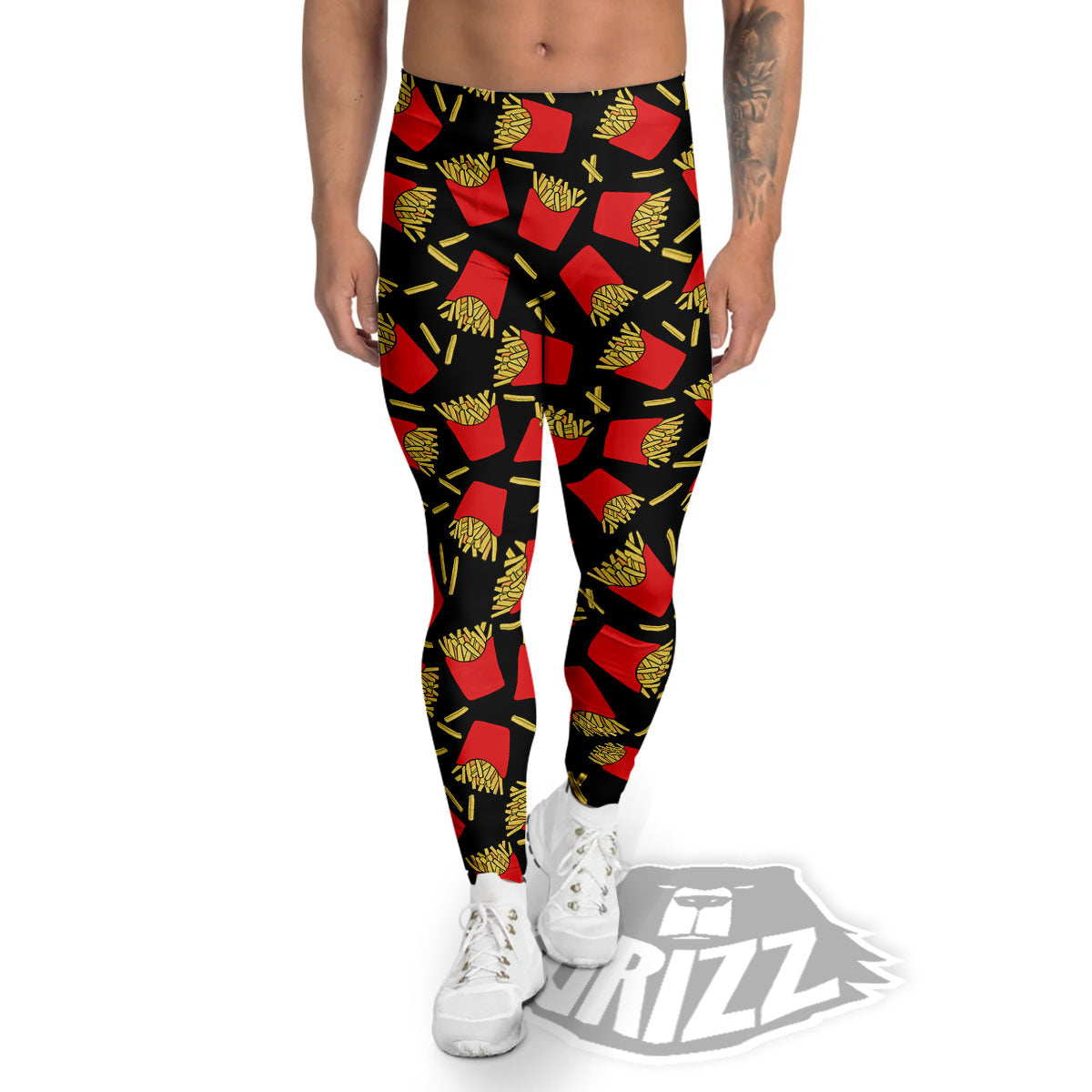 French Fries Doodle Print Pattern Men's Leggings-grizzshop