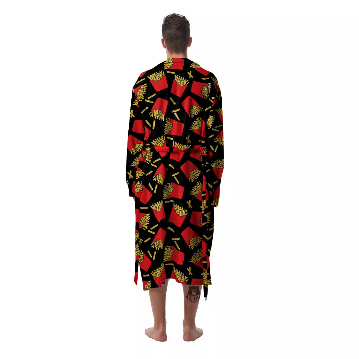 French Fries Doodle Print Pattern Men's Robe-grizzshop