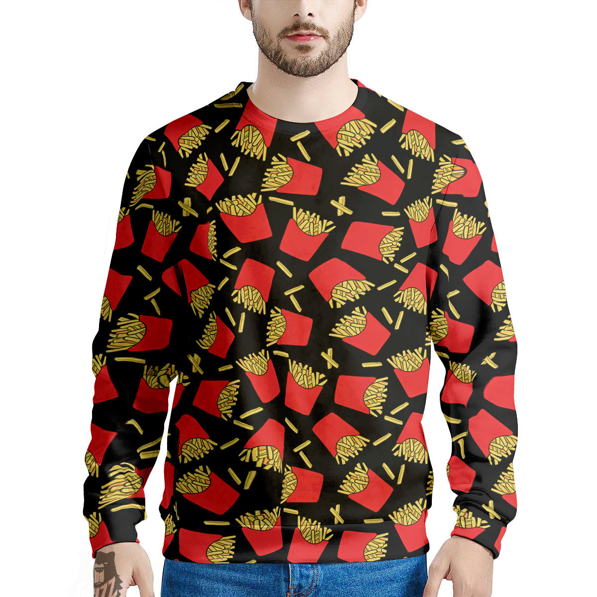 French Fries Doodle Print Pattern Men's Sweatshirt-grizzshop