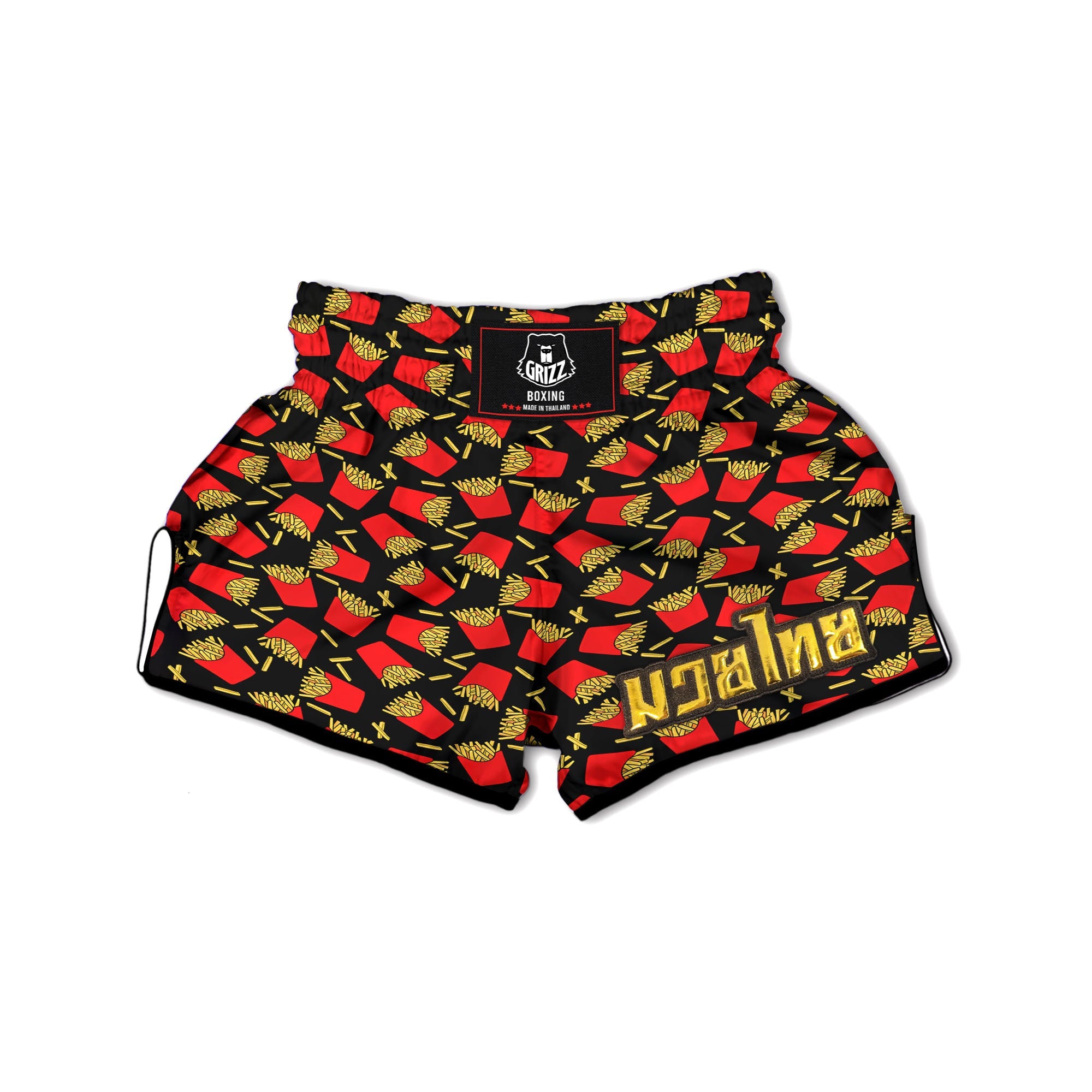 French Fries Doodle Print Pattern Muay Thai Boxing Shorts-grizzshop