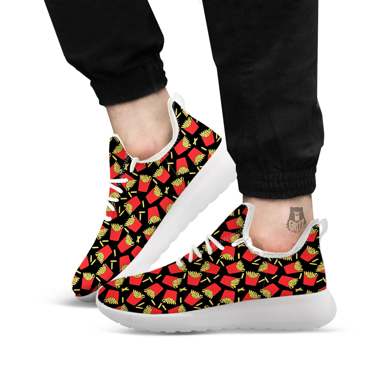 French Fries Doodle Print Pattern White Athletic Shoes-grizzshop
