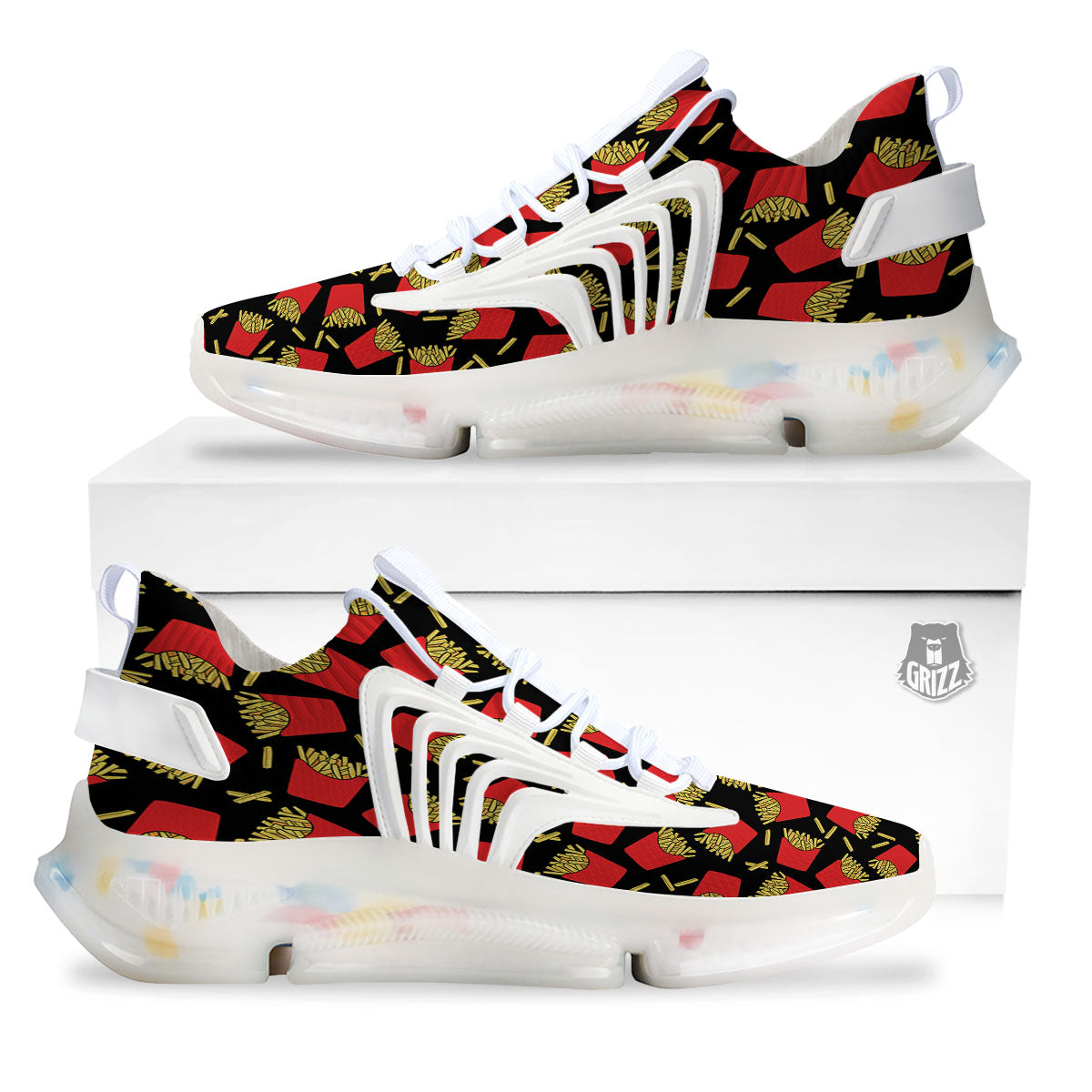 French Fries Doodle Print Pattern White Gym Shoes-grizzshop