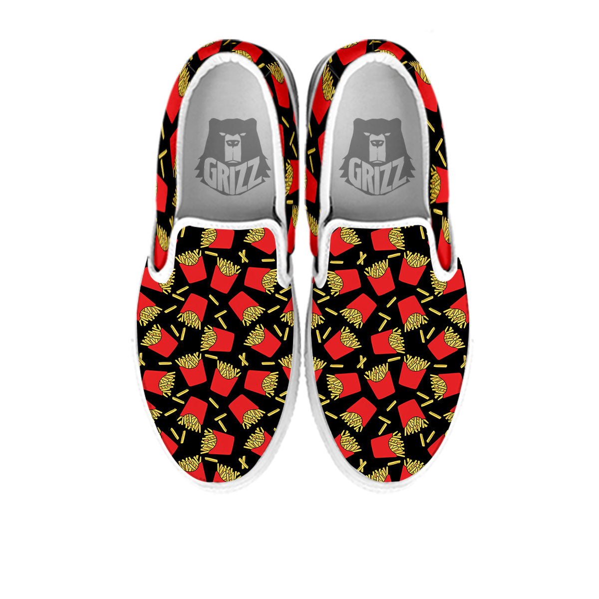 French Fries Doodle Print Pattern White Slip On Shoes-grizzshop