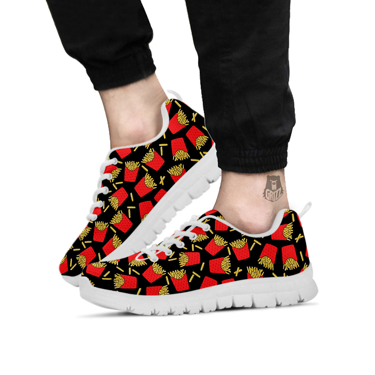 French Fries Doodle Print Pattern White Sneaker-grizzshop