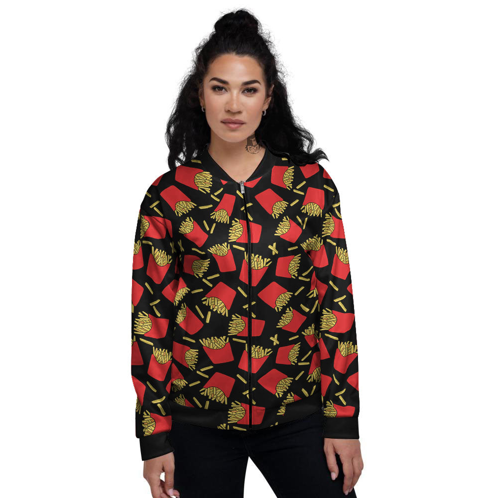 French Fries Doodle Print Pattern Women's Bomber Jacket-grizzshop