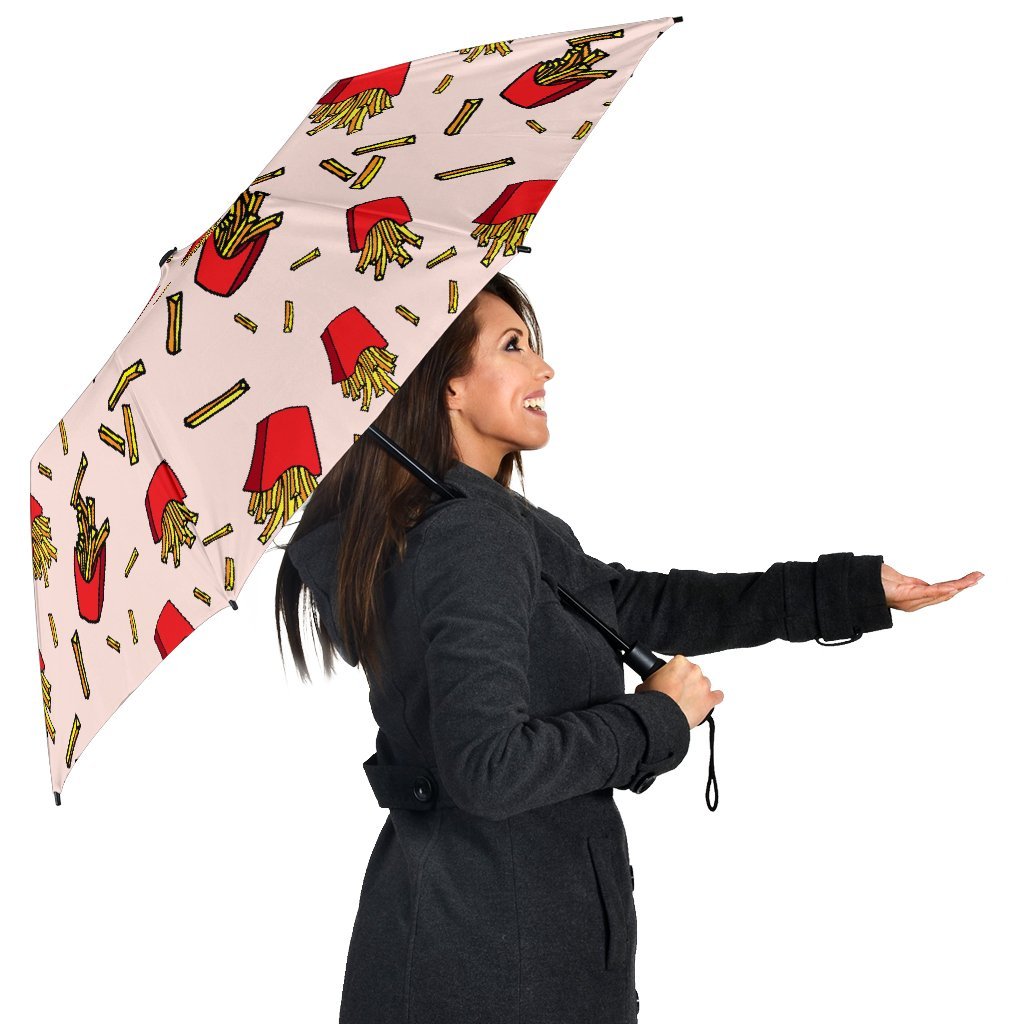 French Fries Pattern Print Automatic Foldable Umbrella-grizzshop