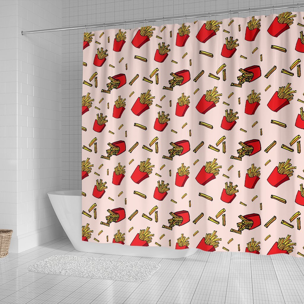 French Fries Pattern Print Bathroom Shower Curtain-grizzshop