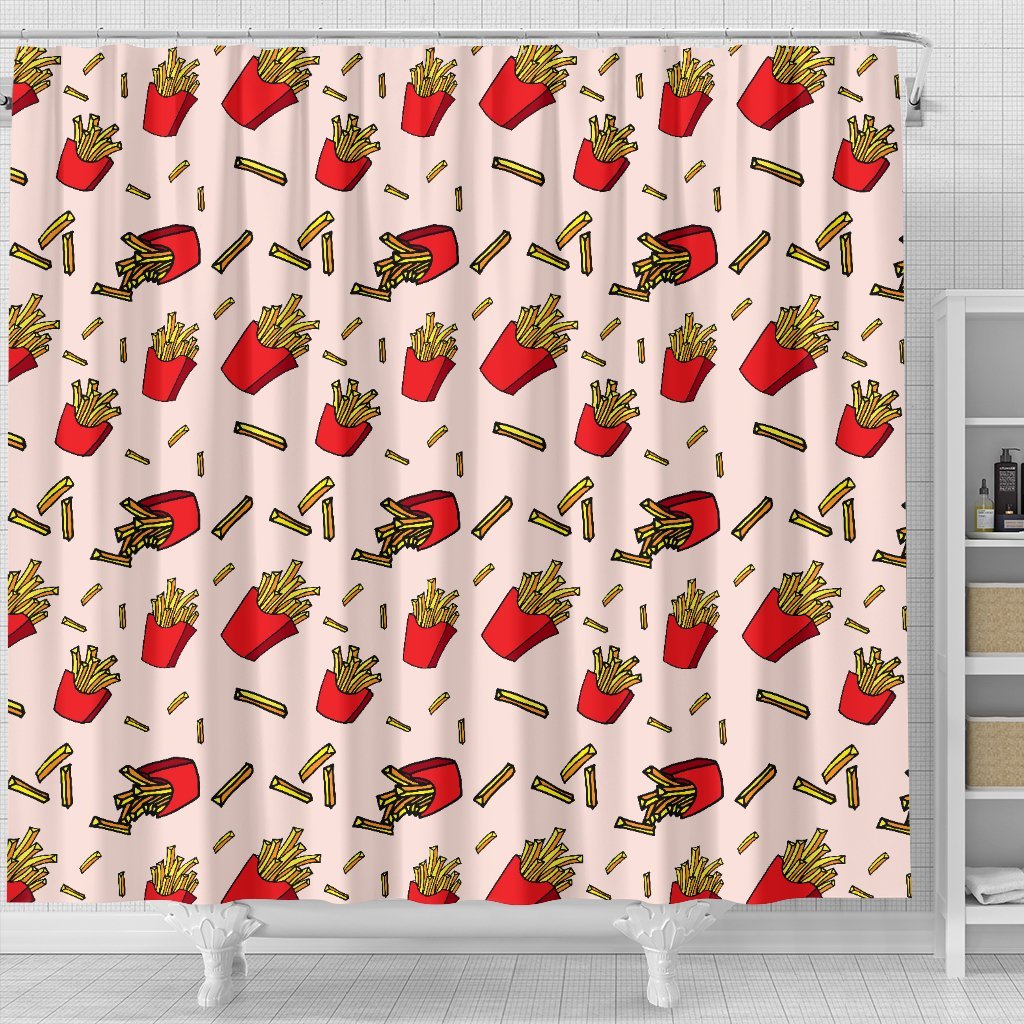 French Fries Pattern Print Bathroom Shower Curtain-grizzshop