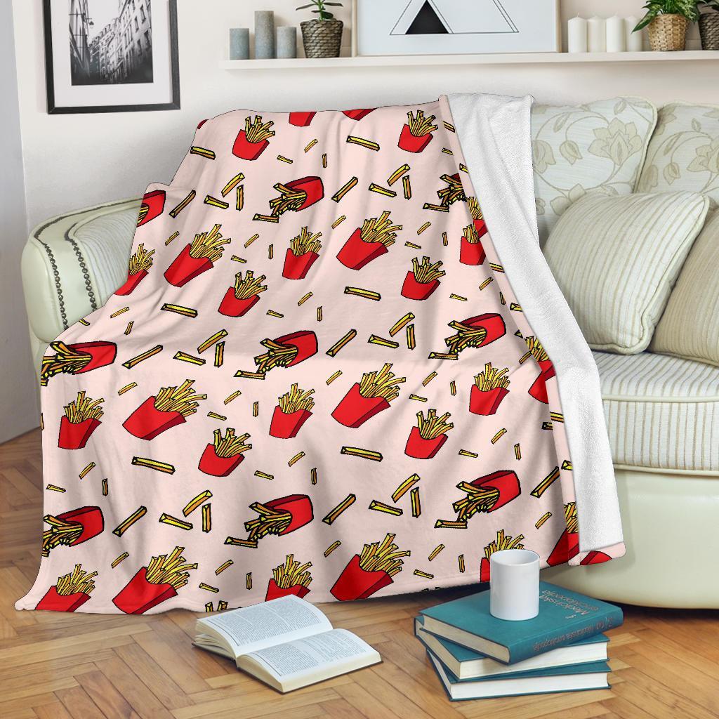 French Fries Pattern Print Blanket-grizzshop