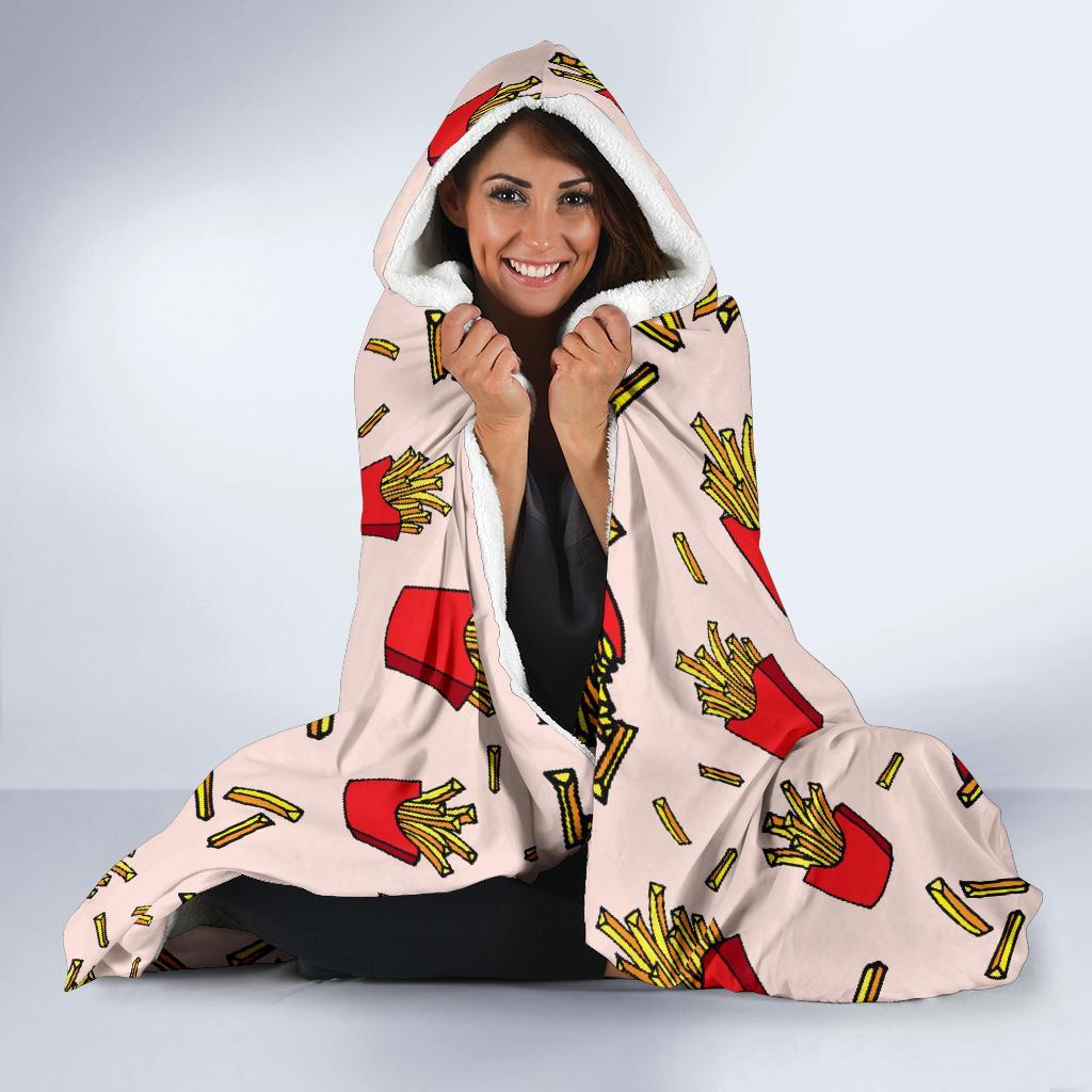 French Fries Pattern Print Hooded Blanket-grizzshop