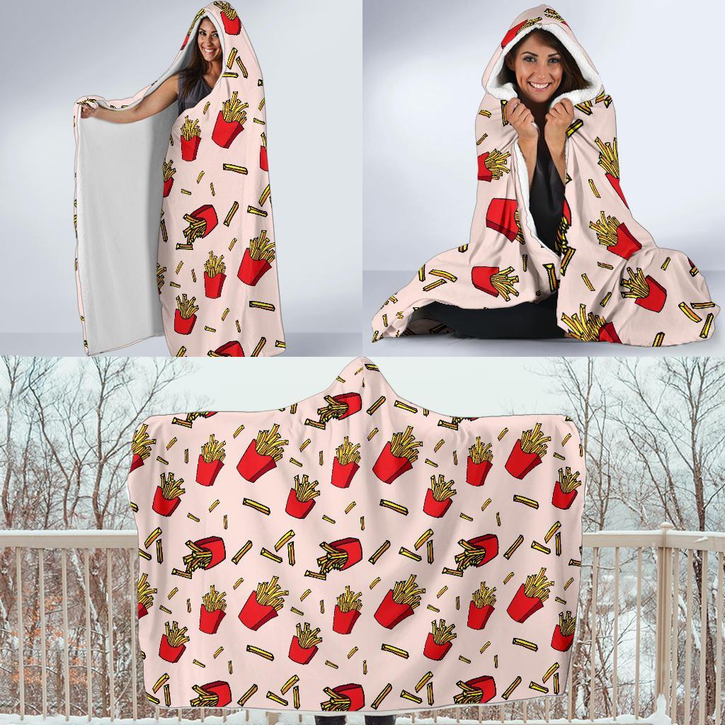 French Fries Pattern Print Hooded Blanket-grizzshop