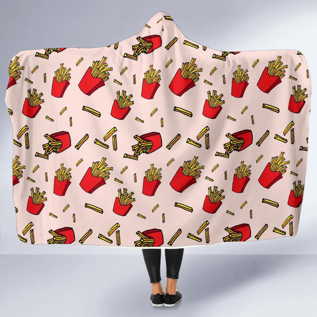 French Fries Pattern Print Hooded Blanket-grizzshop