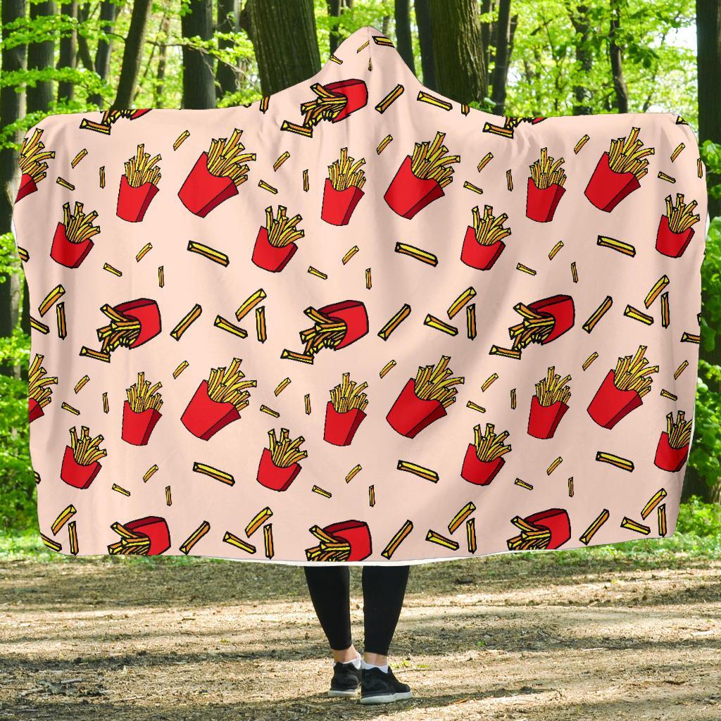 French Fries Pattern Print Hooded Blanket-grizzshop