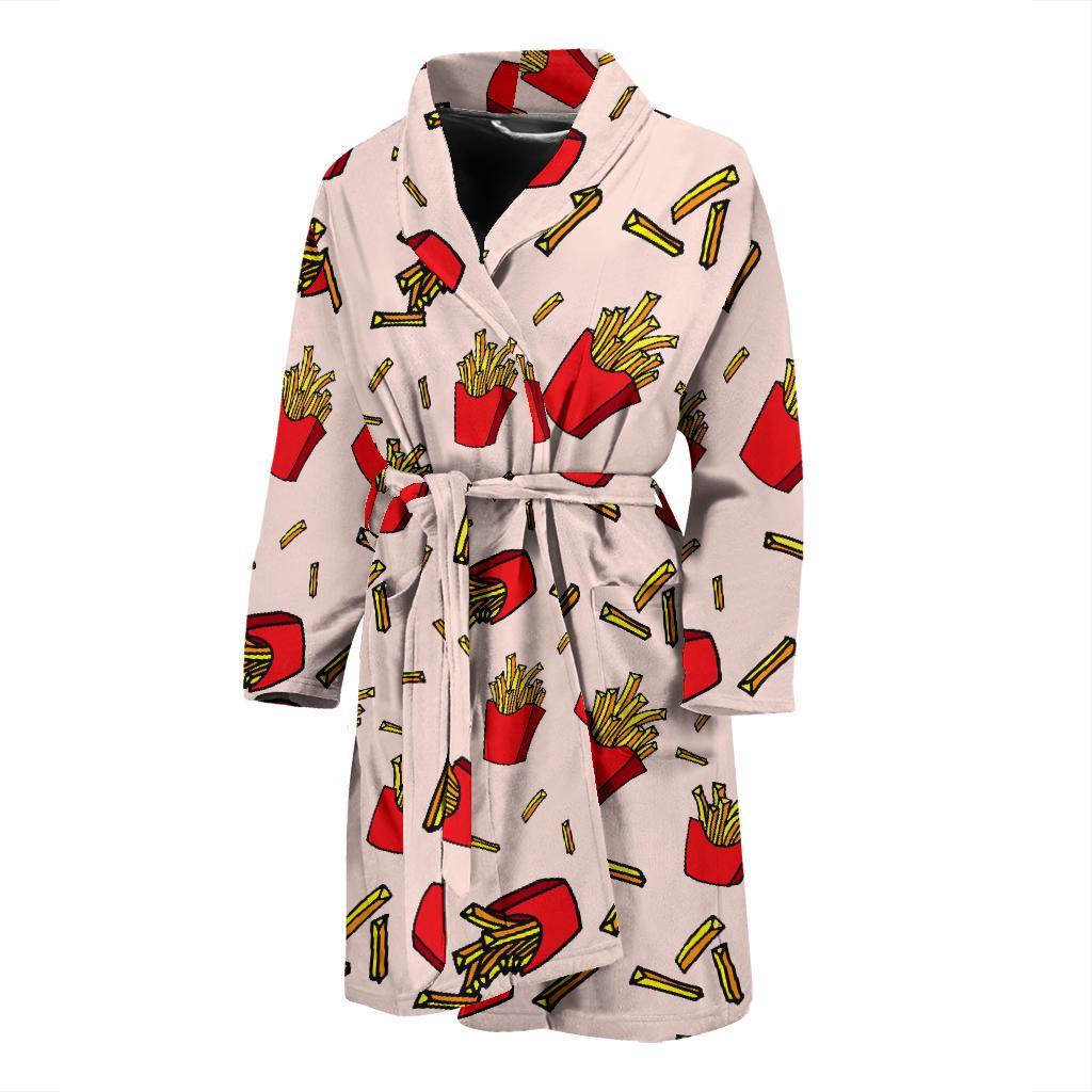 French Fries Pattern Print Men Long Robe-grizzshop