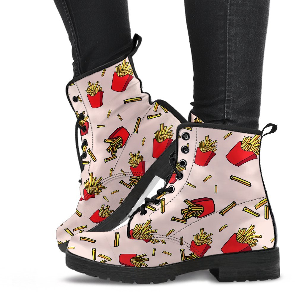French Fries Pattern Print Men Women Leather Boots-grizzshop