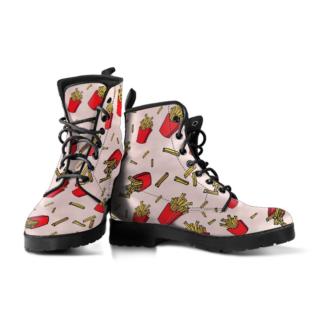 French Fries Pattern Print Men Women Leather Boots-grizzshop