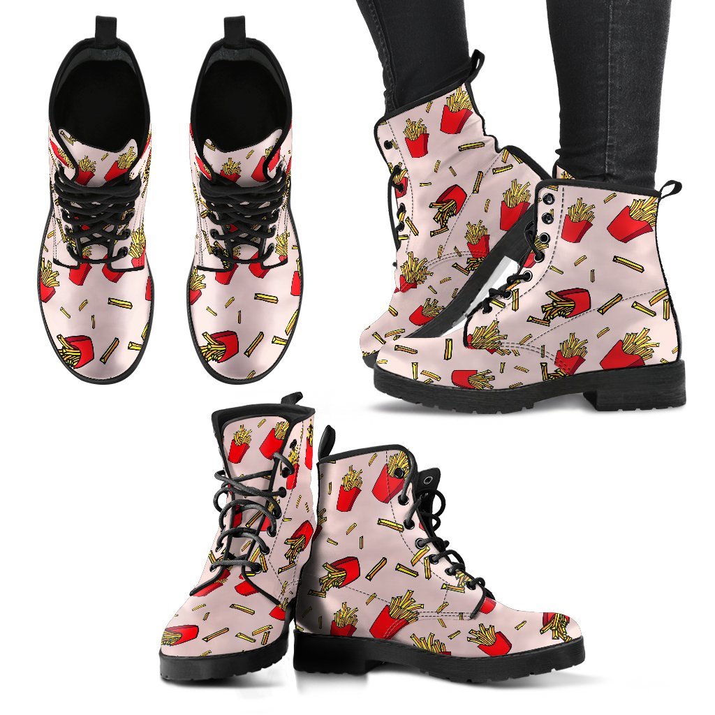 French Fries Pattern Print Men Women Leather Boots-grizzshop