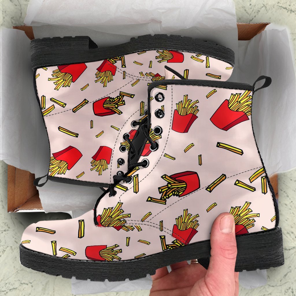French Fries Pattern Print Men Women Leather Boots-grizzshop