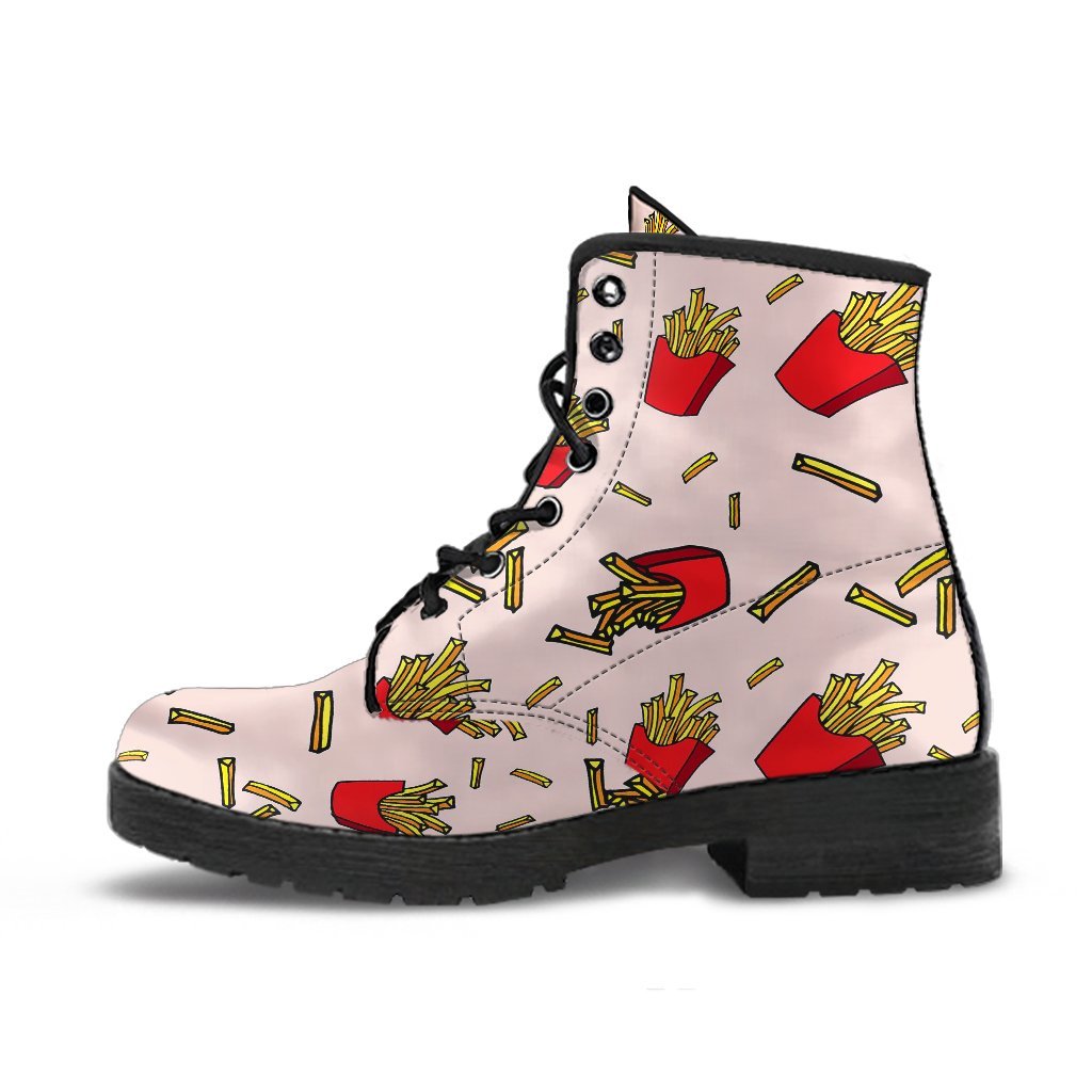 French Fries Pattern Print Men Women Leather Boots-grizzshop