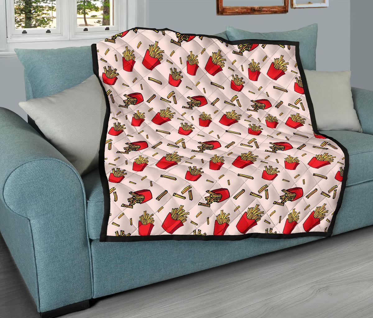 French Fries Pattern Print Quilt-grizzshop