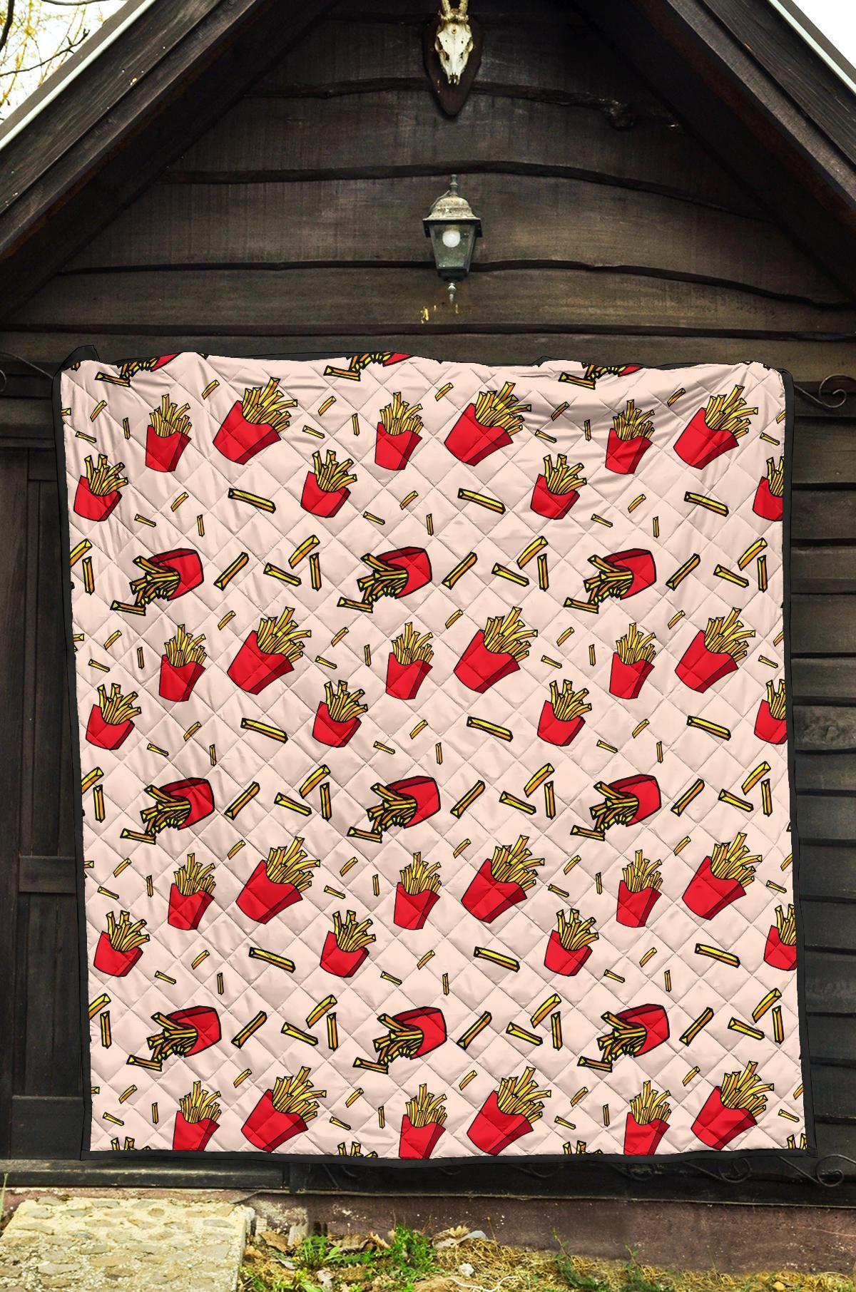 French Fries Pattern Print Quilt-grizzshop