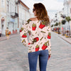 French Fries Pattern Print Women Off Shoulder Sweatshirt-grizzshop