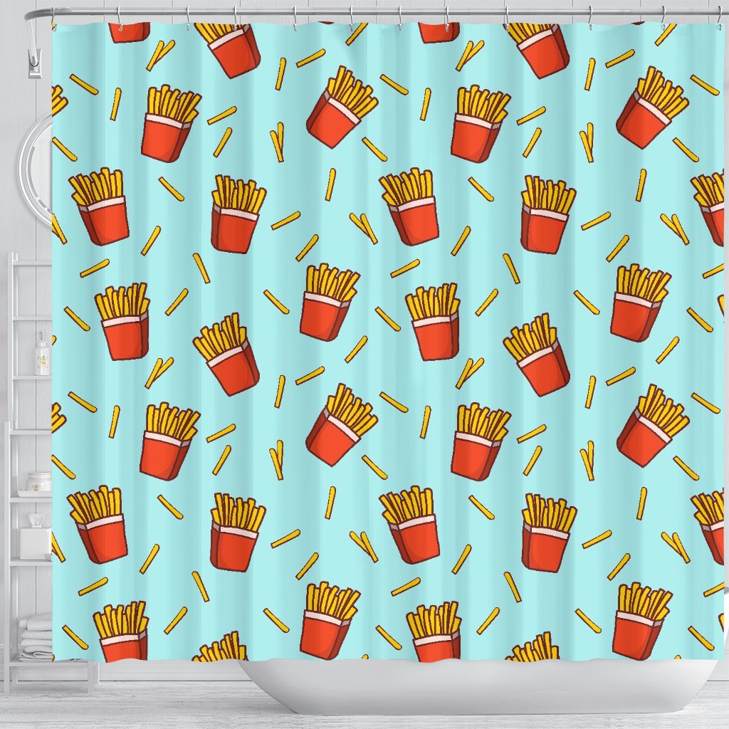 French Fries Print Pattern Bathroom Shower Curtain-grizzshop