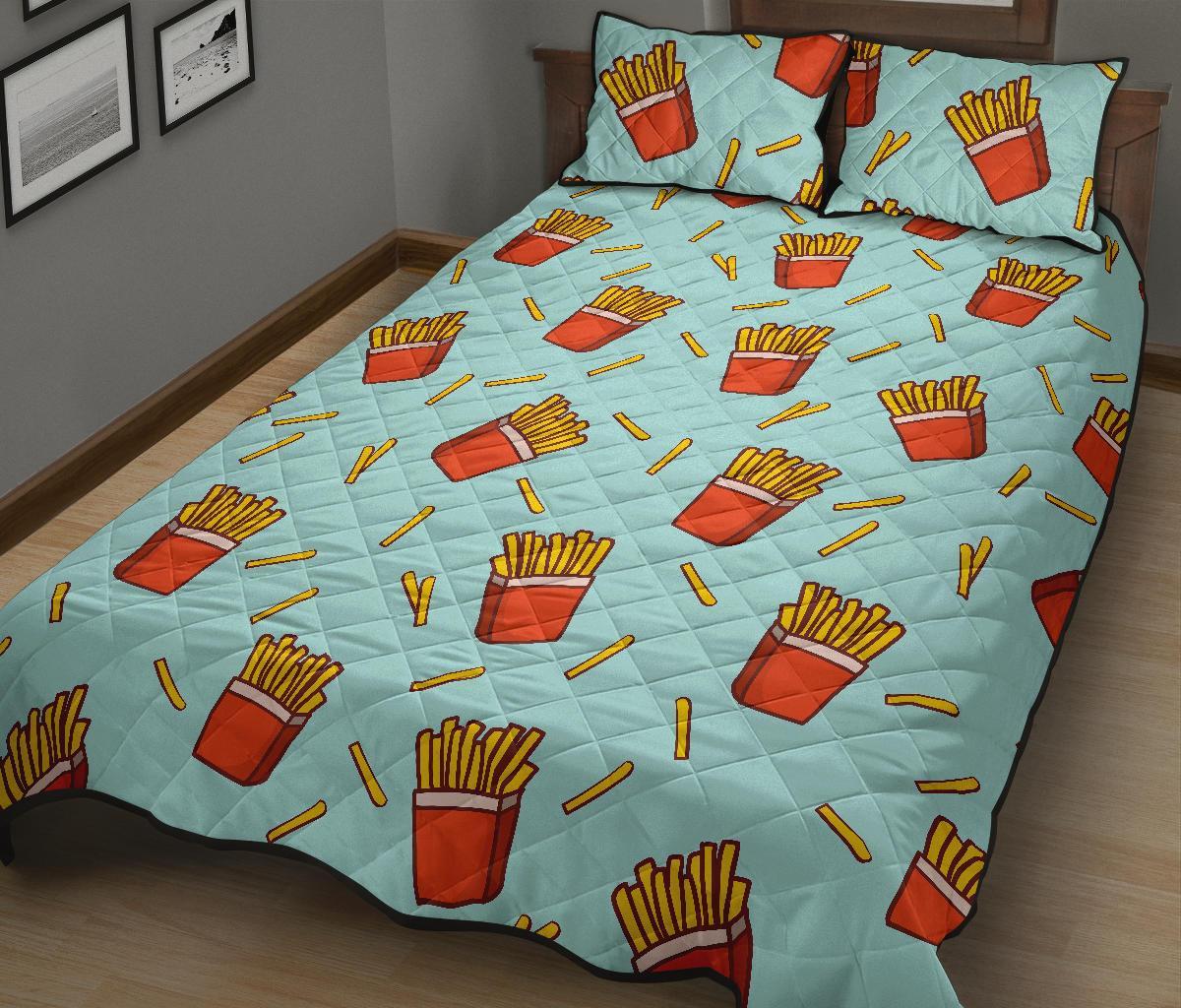 French Fries Print Pattern Bed Set Quilt-grizzshop