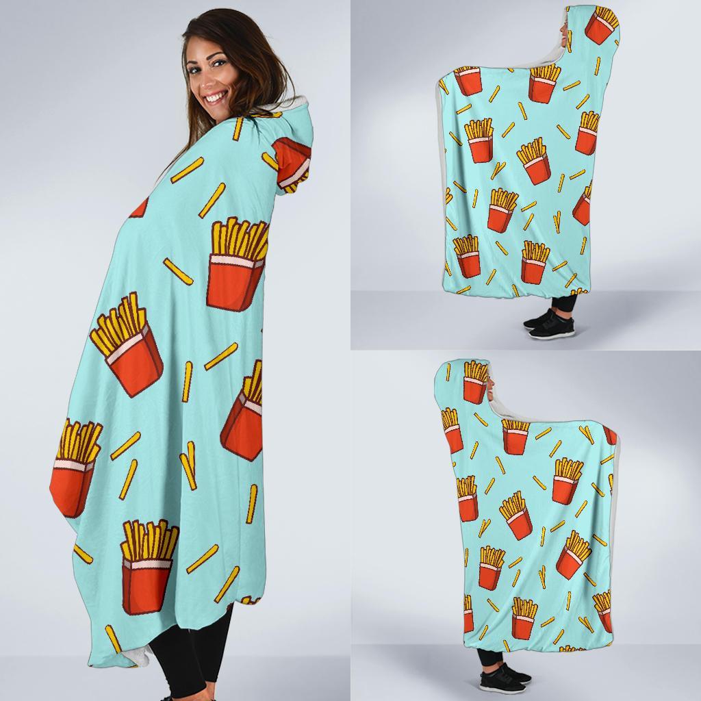 French Fries Print Pattern Hooded Blanket-grizzshop