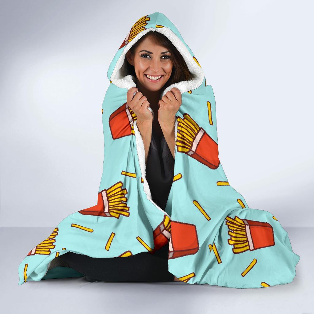 French Fries Print Pattern Hooded Blanket-grizzshop