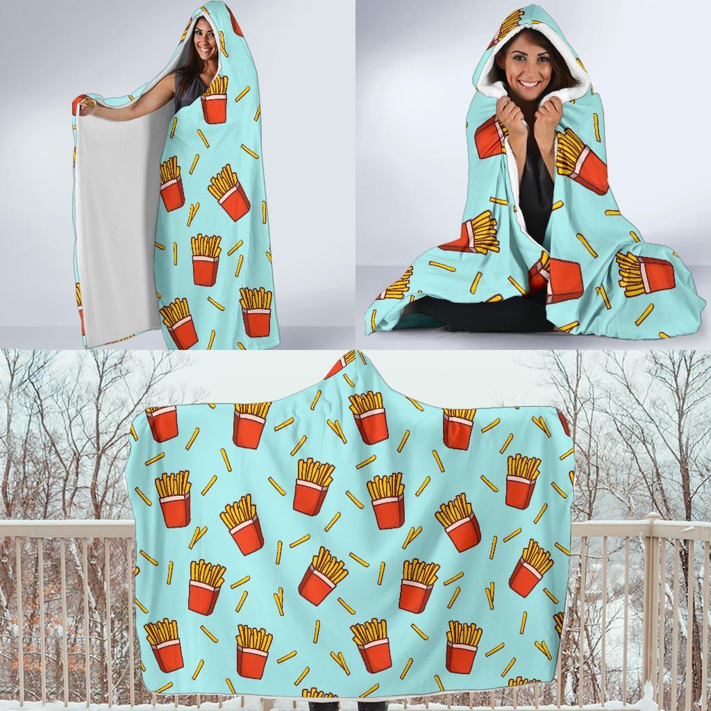 French Fries Print Pattern Hooded Blanket-grizzshop