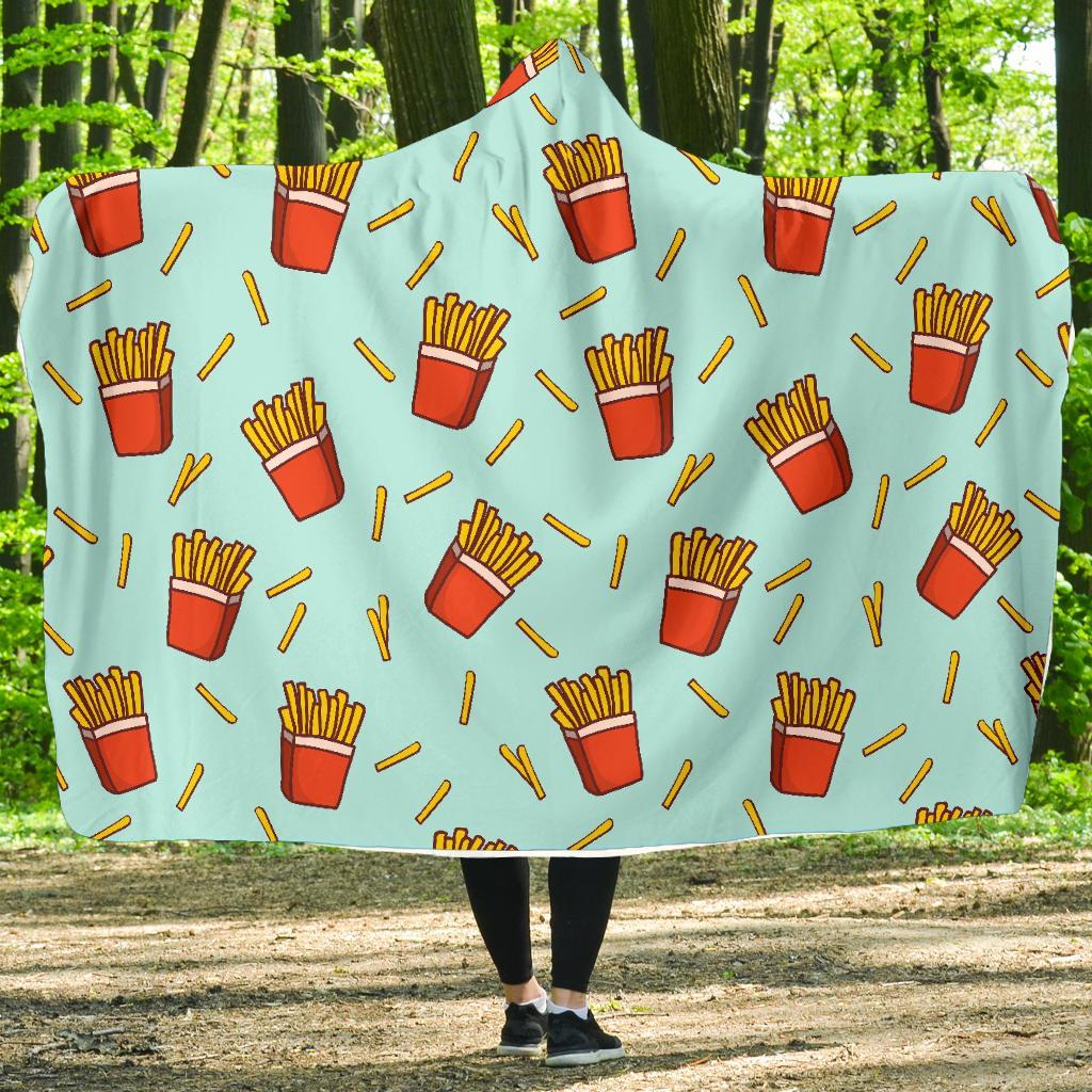 French Fries Print Pattern Hooded Blanket-grizzshop