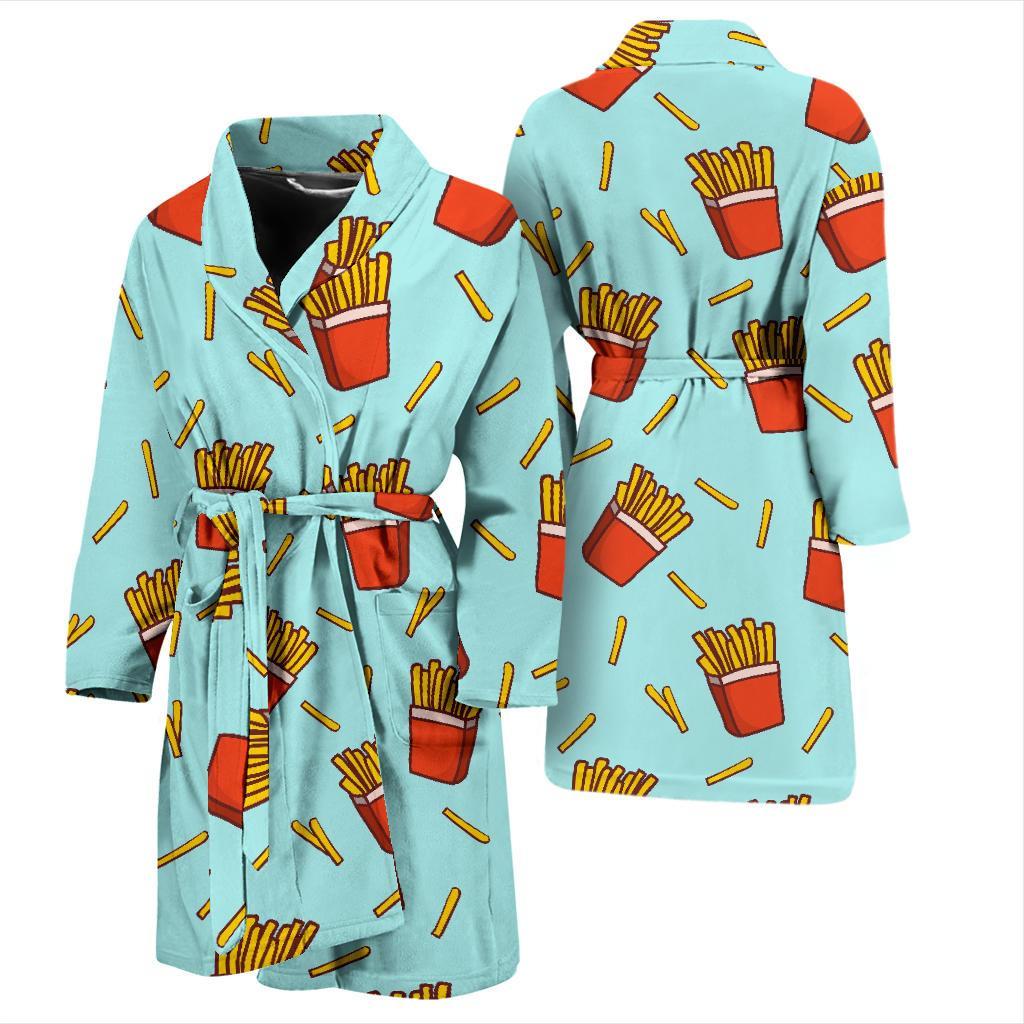 French Fries Print Pattern Men Long Robe-grizzshop