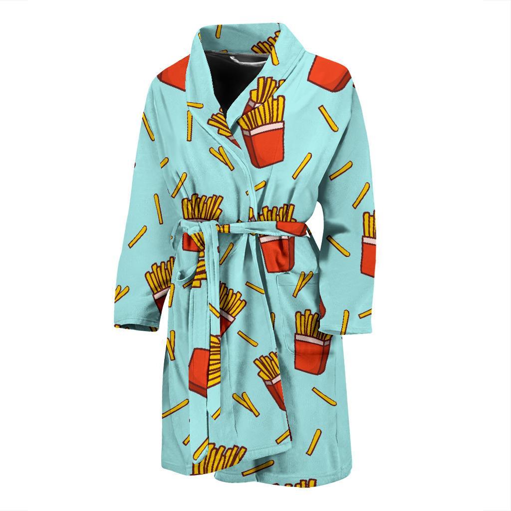 French Fries Print Pattern Men Long Robe-grizzshop