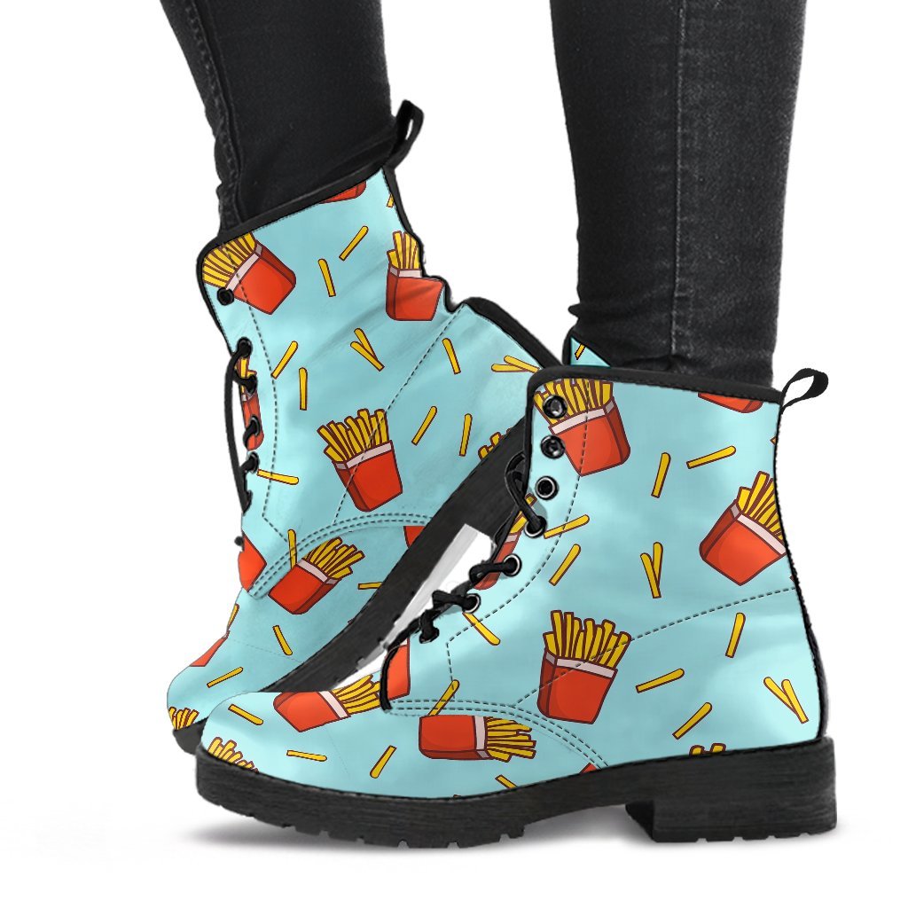French Fries Print Pattern Men Women Leather Boots-grizzshop