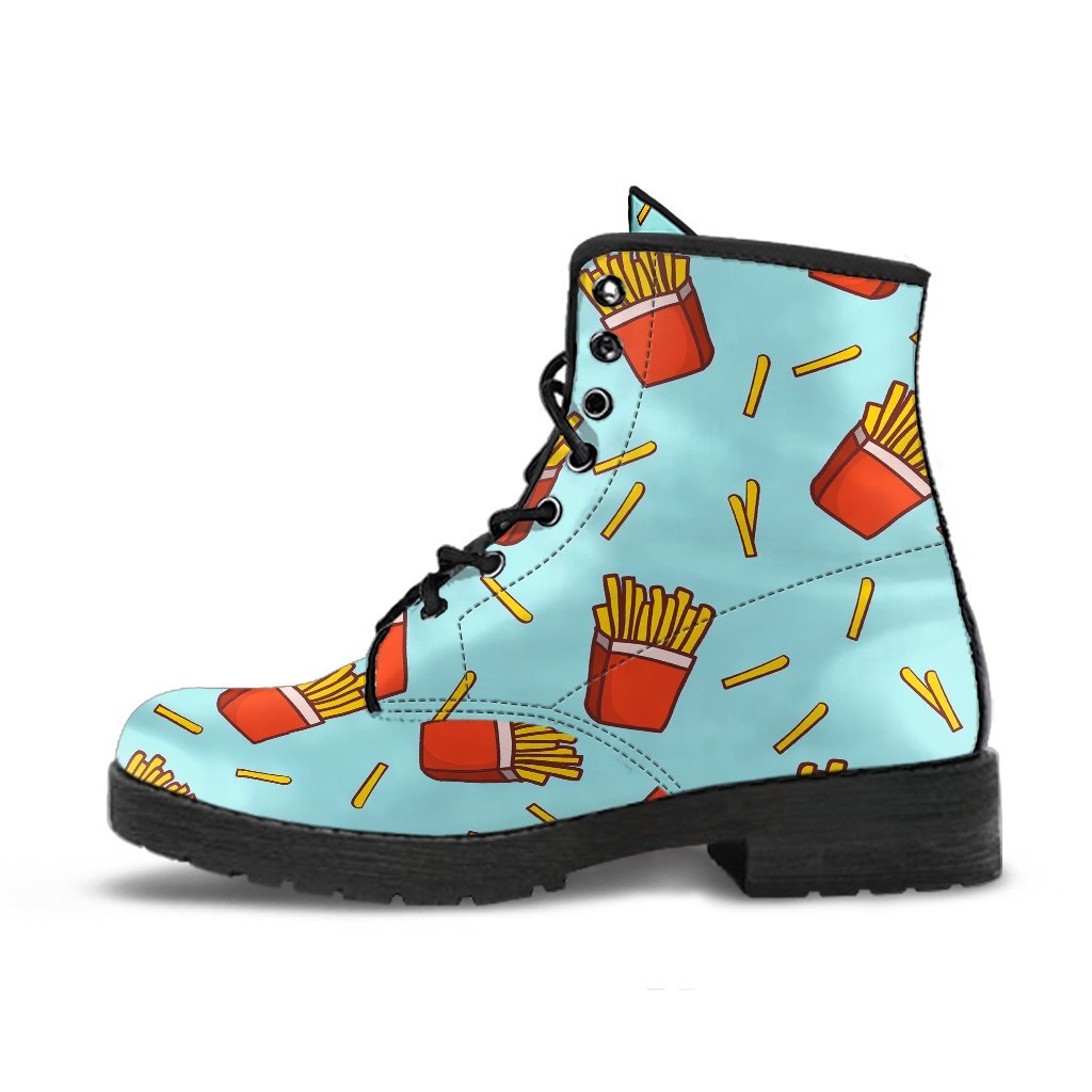 French Fries Print Pattern Men Women Leather Boots-grizzshop