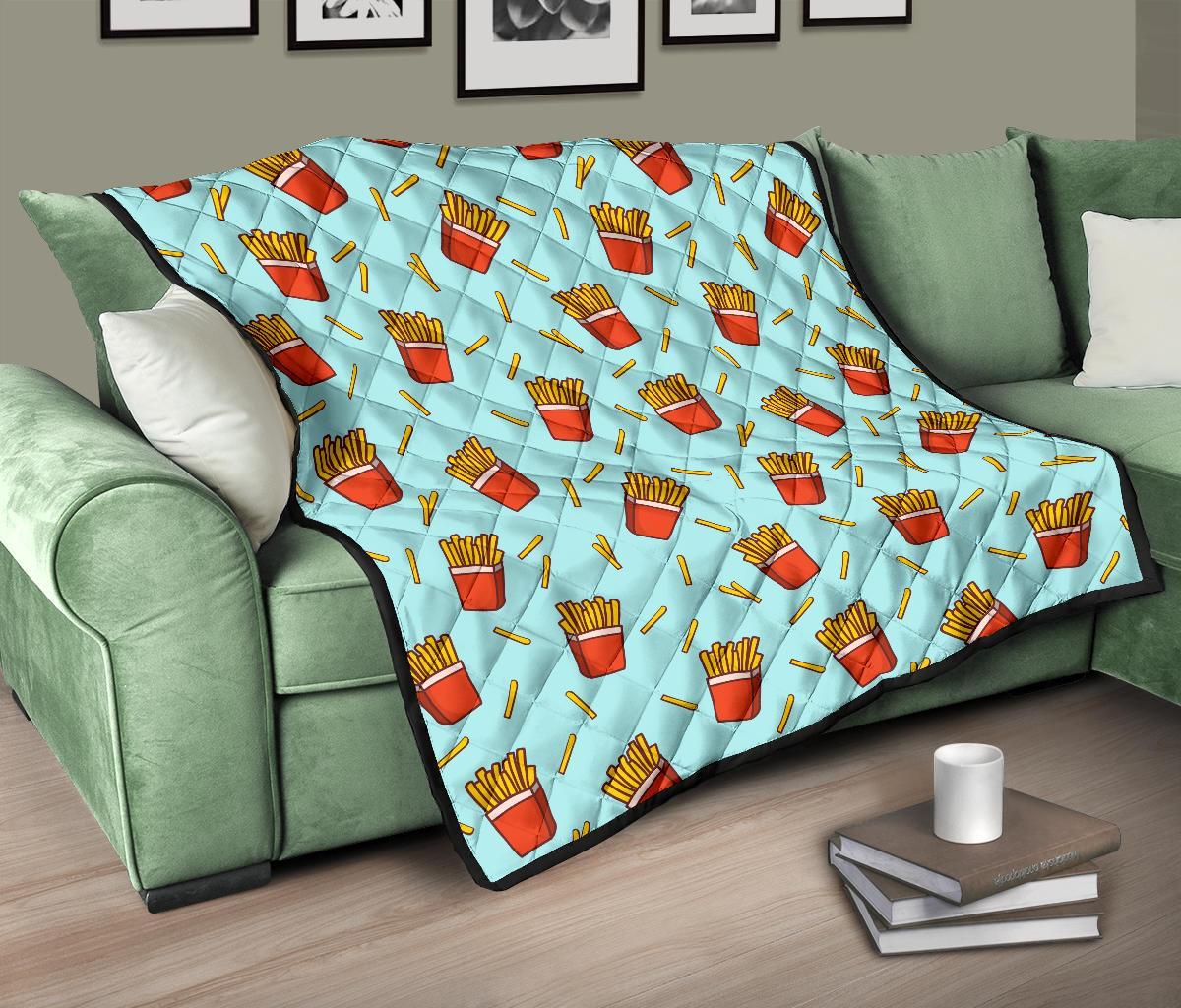 French Fries Print Pattern Quilt-grizzshop