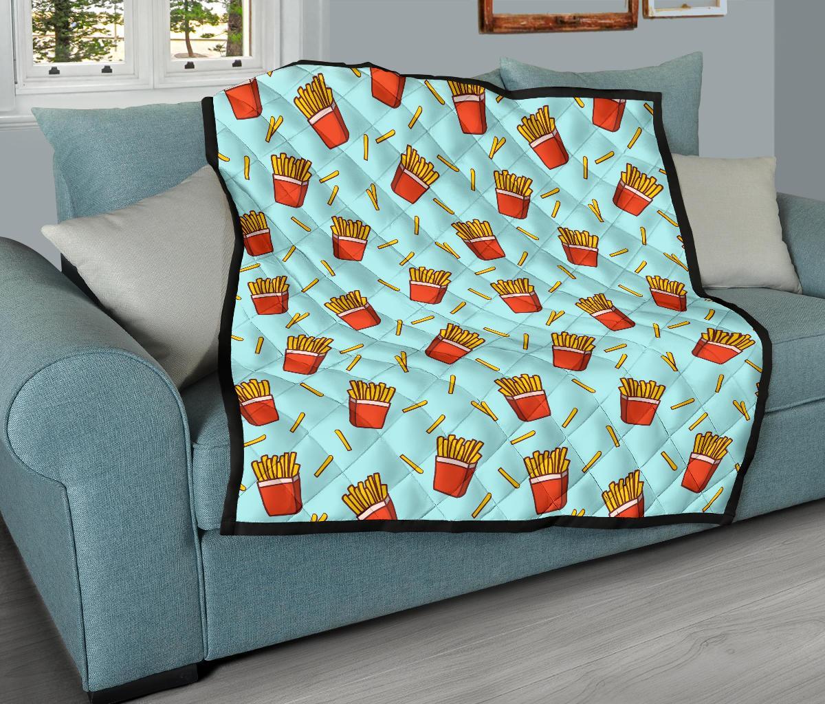 French Fries Print Pattern Quilt-grizzshop