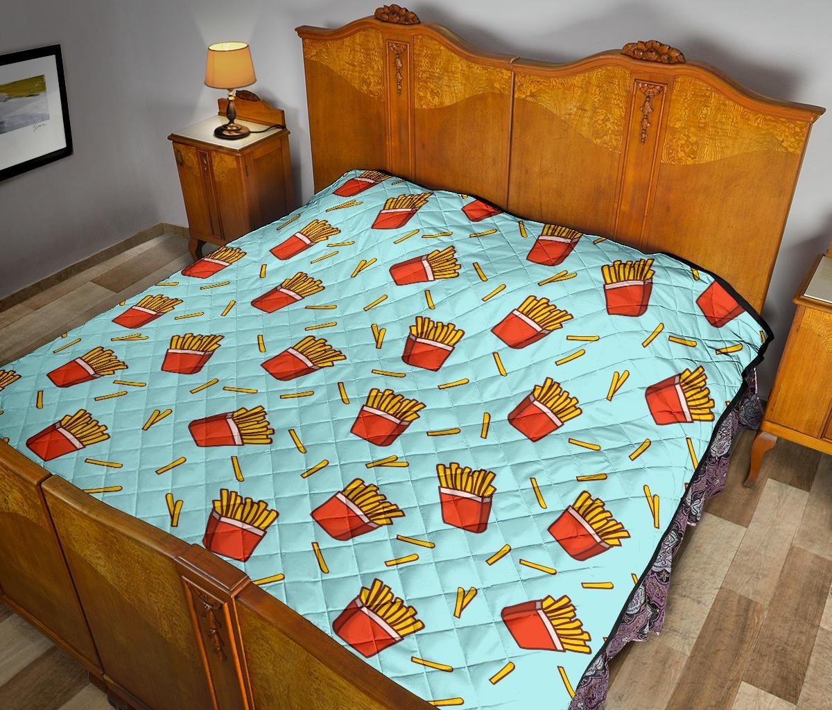 French Fries Print Pattern Quilt-grizzshop