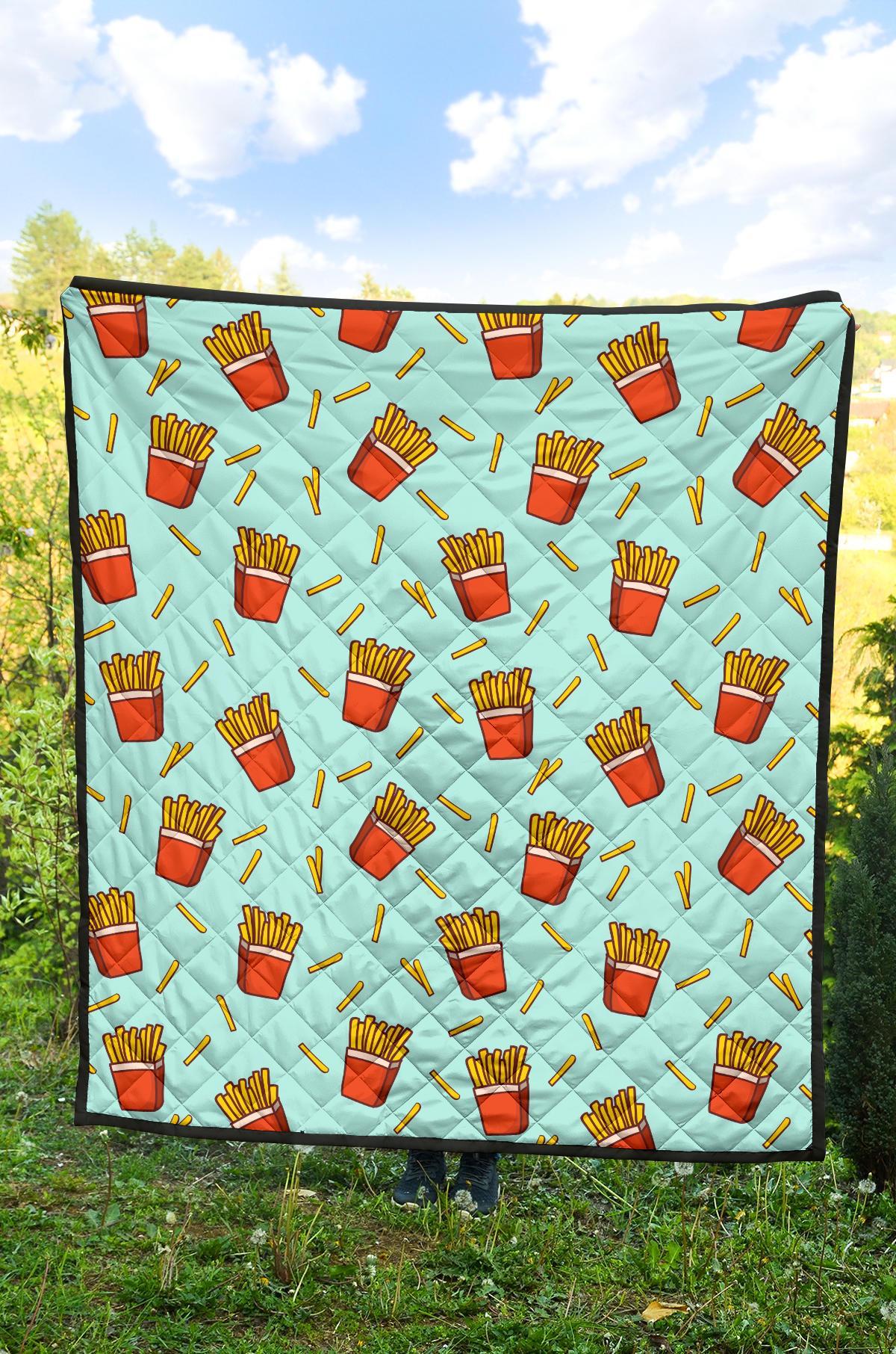 French Fries Print Pattern Quilt-grizzshop