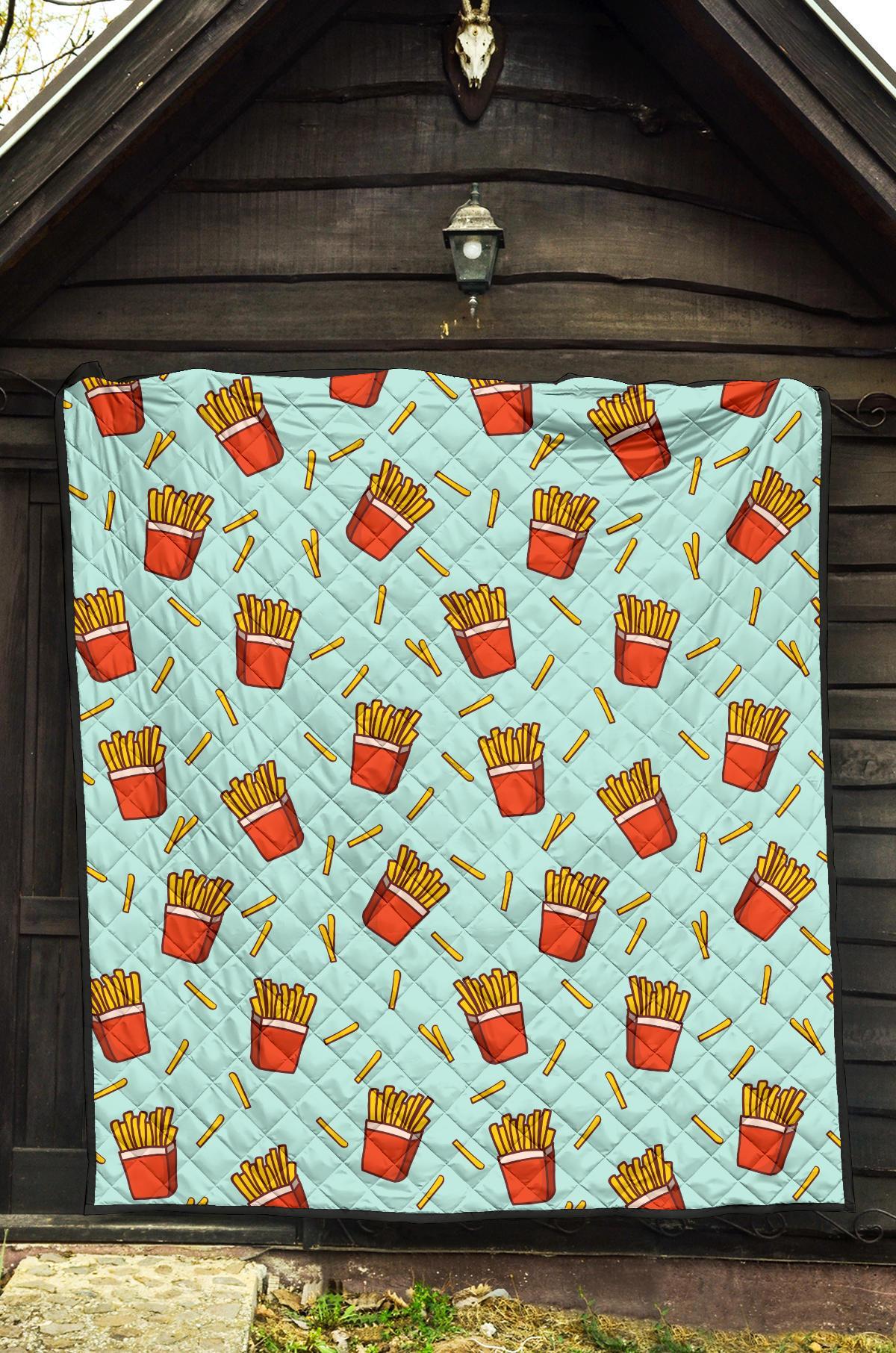 French Fries Print Pattern Quilt-grizzshop