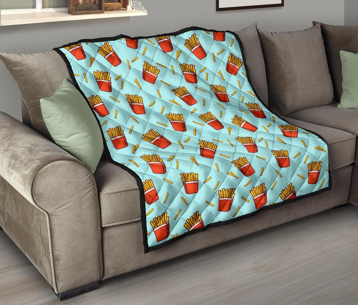 French Fries Print Pattern Quilt-grizzshop