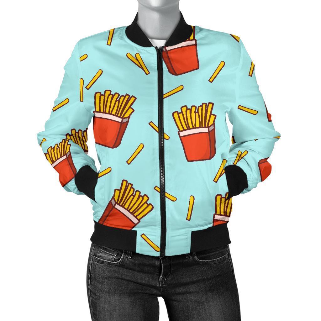 French Fries Print Pattern Women Casual Bomber Jacket-grizzshop